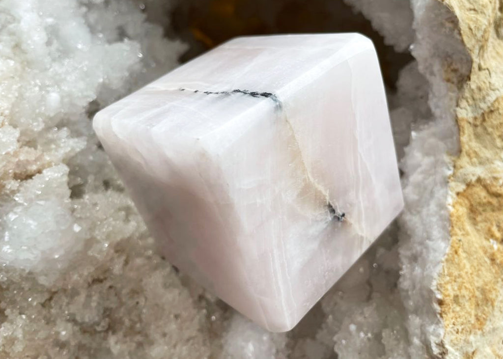 Extra Large Mangano Calcite Cube Carving