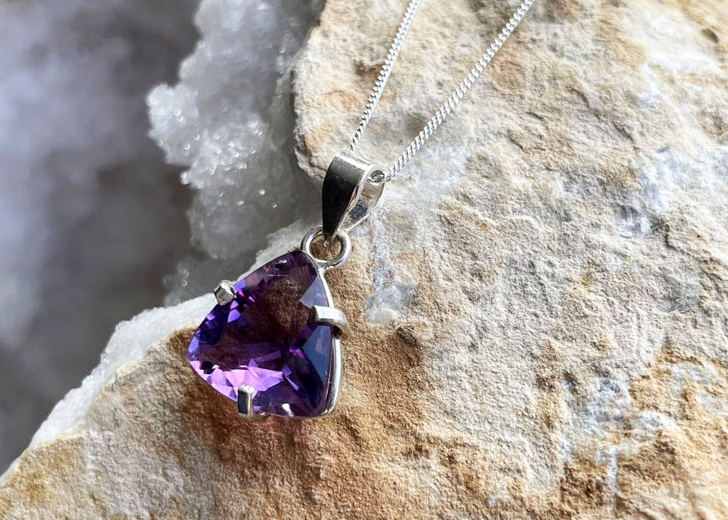 4-6 Carat Triangle Cut Amethyst Pendant Necklace