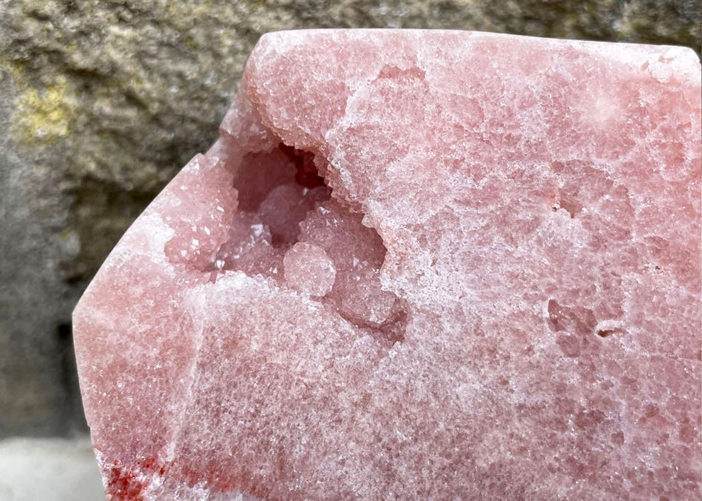 Carved And Polished Druzy Pink Amethyst Coffin