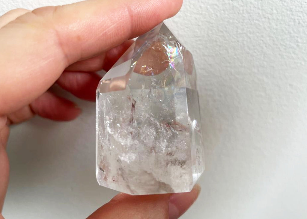 Flashy Clear Quartz Polished Point With Rainbows