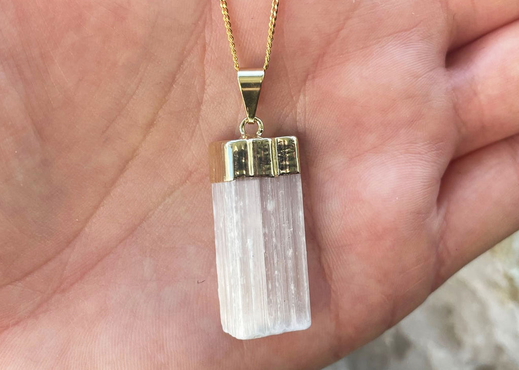 Selenite Pendant On Gold Vermeil Chain