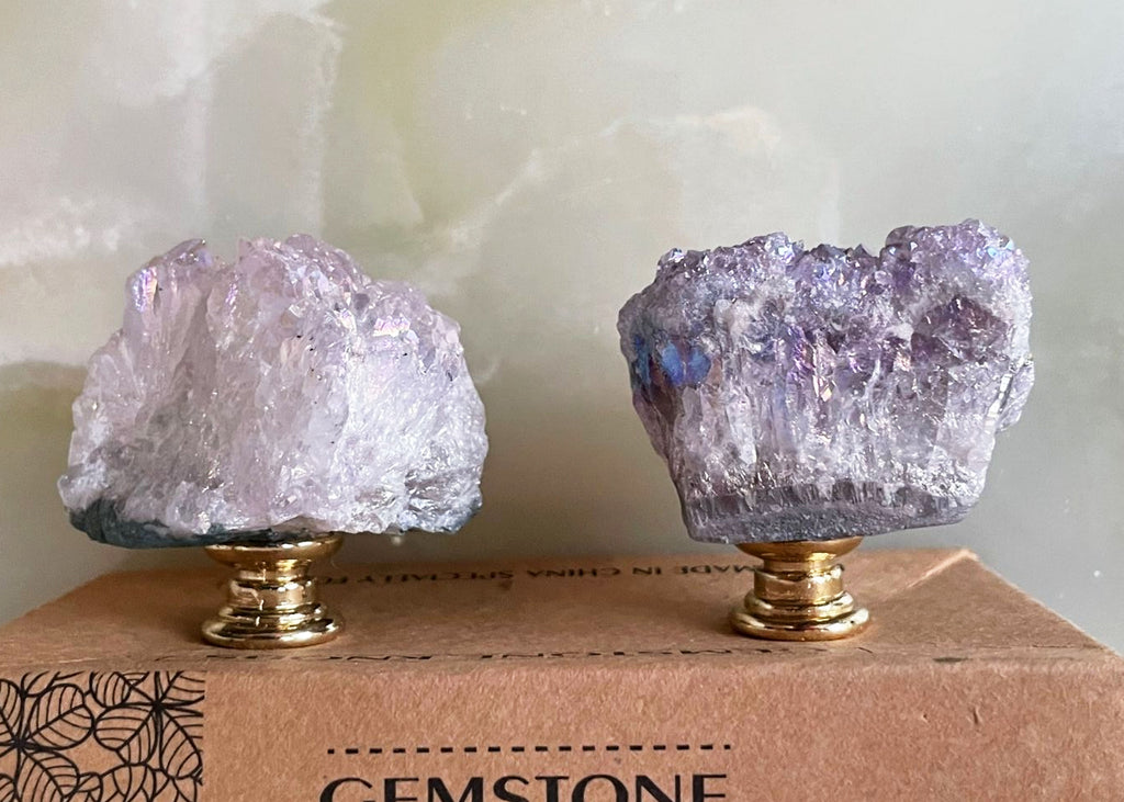 Pair Of Amethyst Aura Cluster Door Knobs