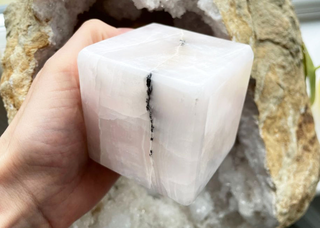 Extra Large Mangano Calcite Cube Carving