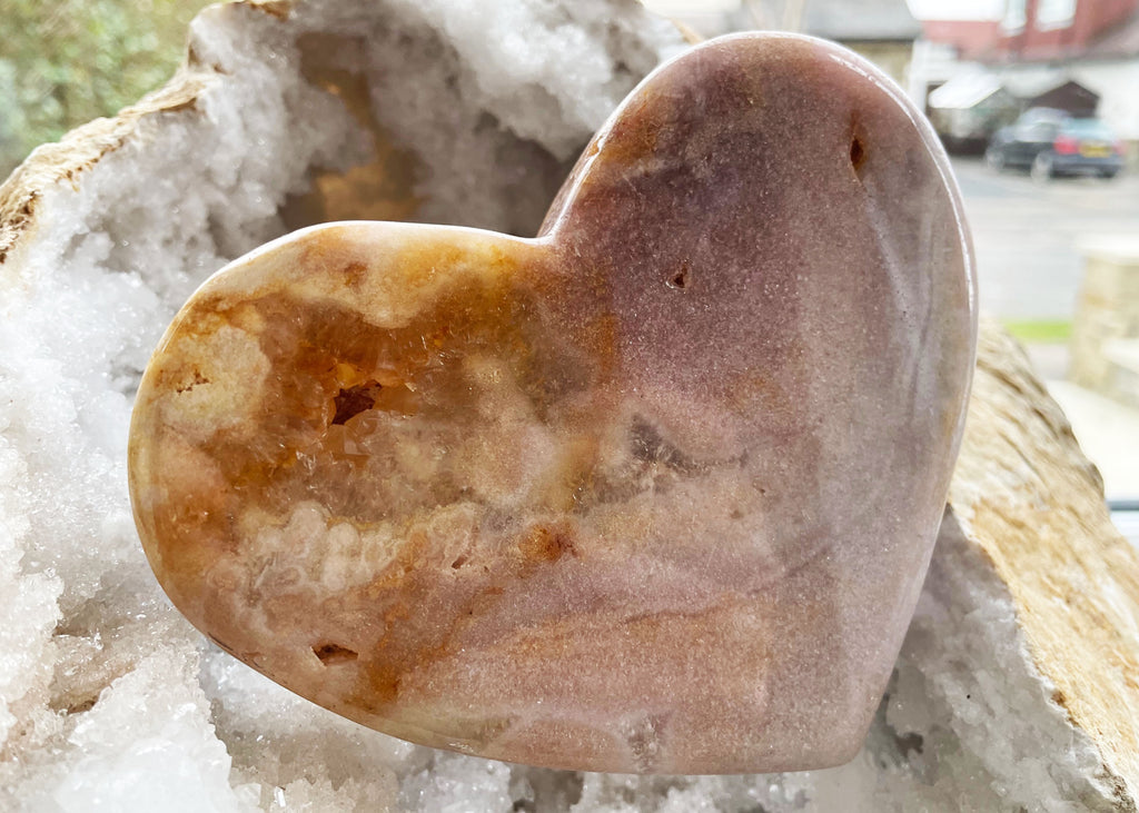 Druzy Polished Pink Amethyst Heart On Metal Stand