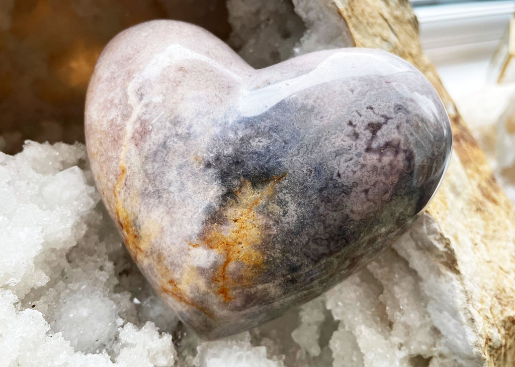 Polished Pink Amethyst Heart On Metal Stand