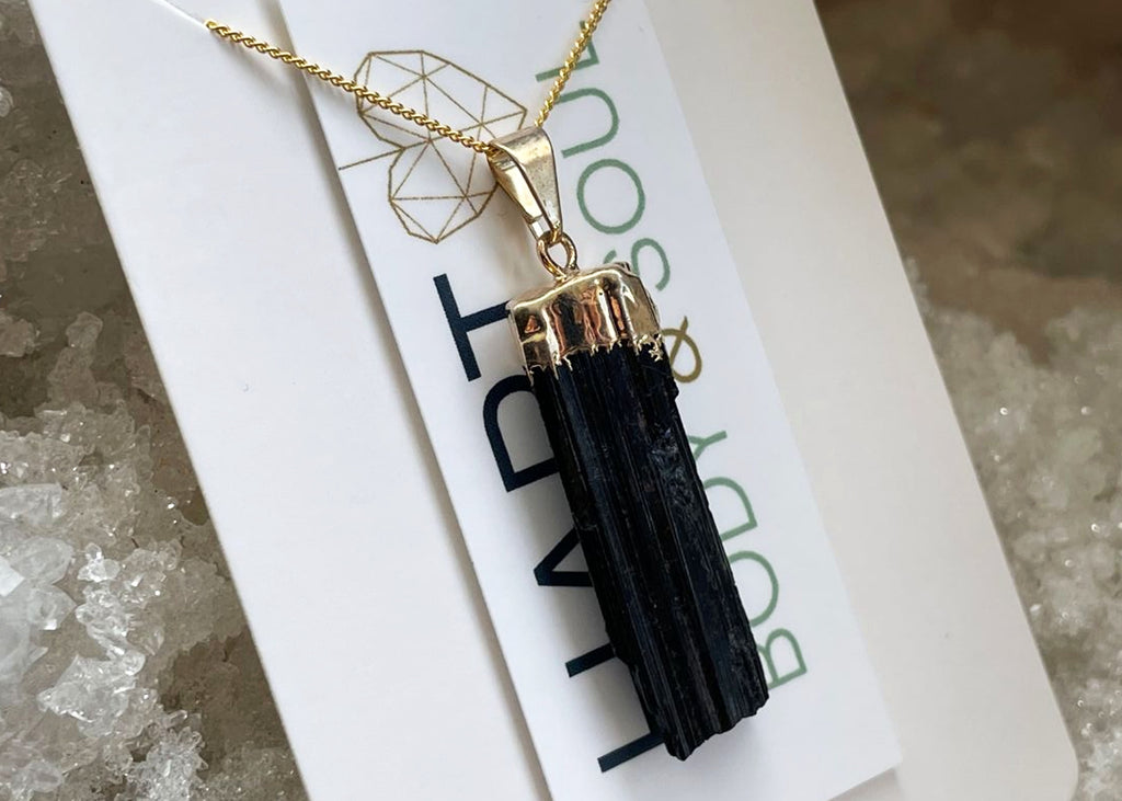 Black Tourmaline Pendant On Gold Vermeil Chain