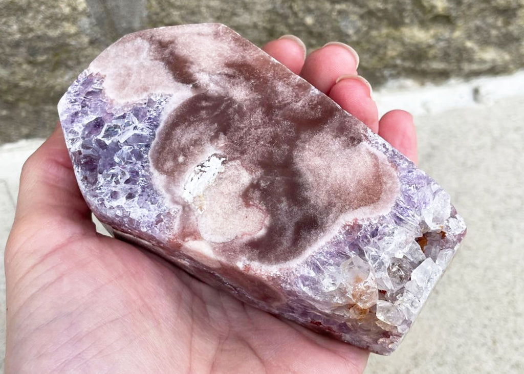 Carved And Polished Druzy Pink Amethyst Coffin