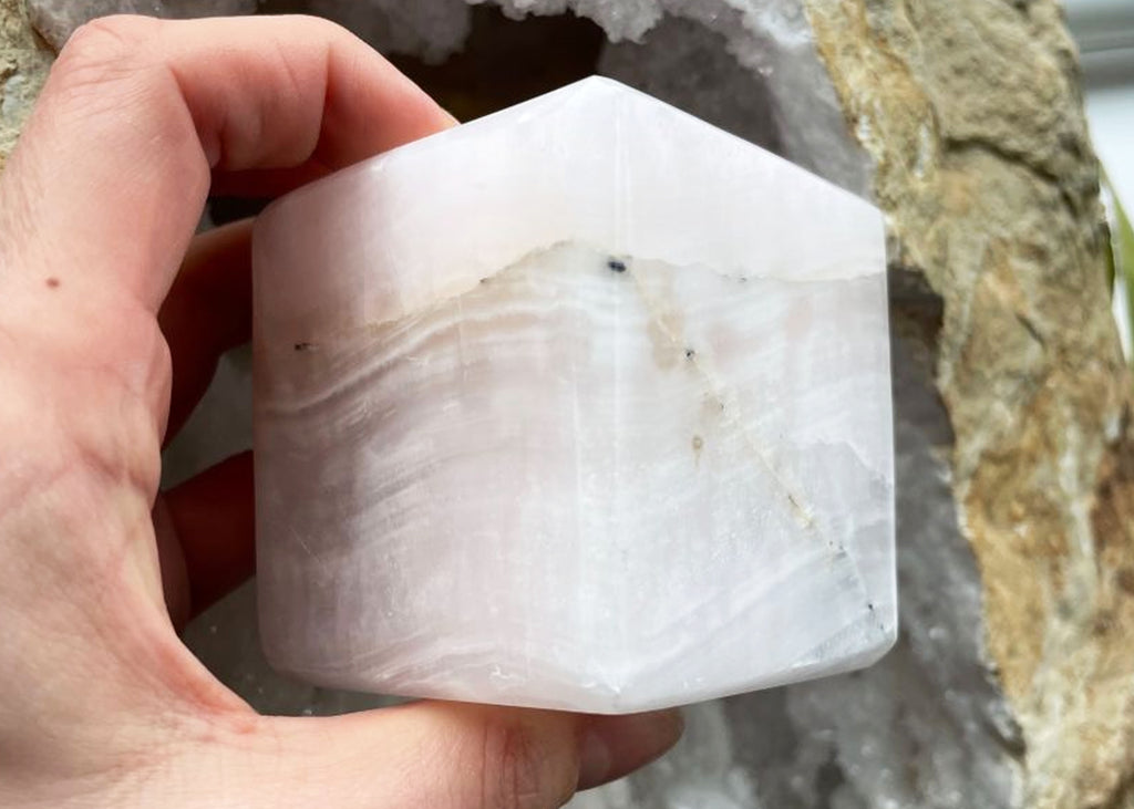 Extra Large Mangano Calcite Cube Carving