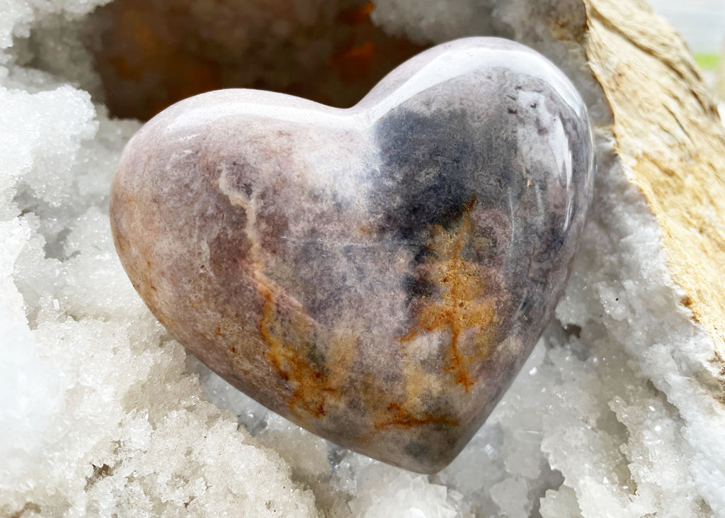 Polished Pink Amethyst Heart On Metal Stand