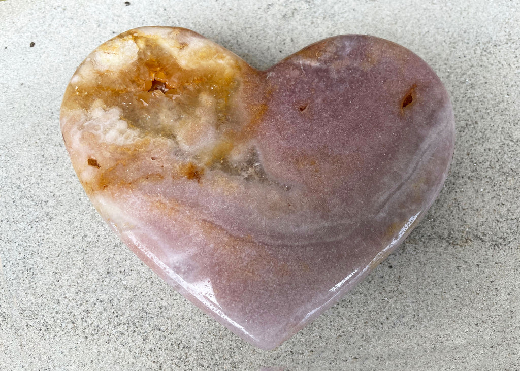 Druzy Polished Pink Amethyst Heart On Metal Stand