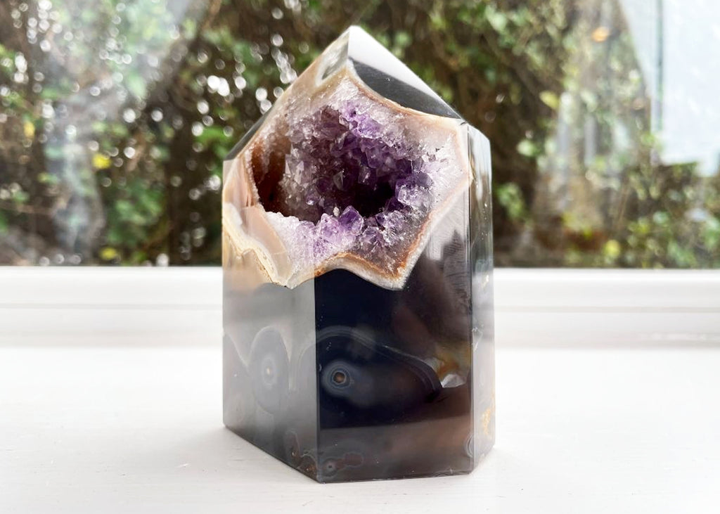 Unique Agate And Amethyst Druzy Tower