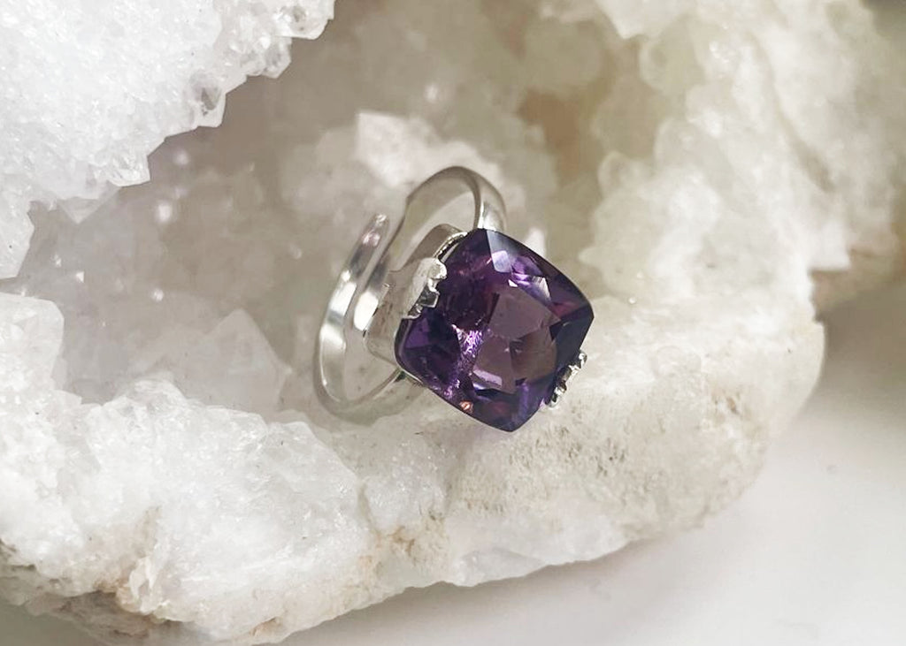 4-6 Carat Square Cut Amethyst Sterling Silver Ring