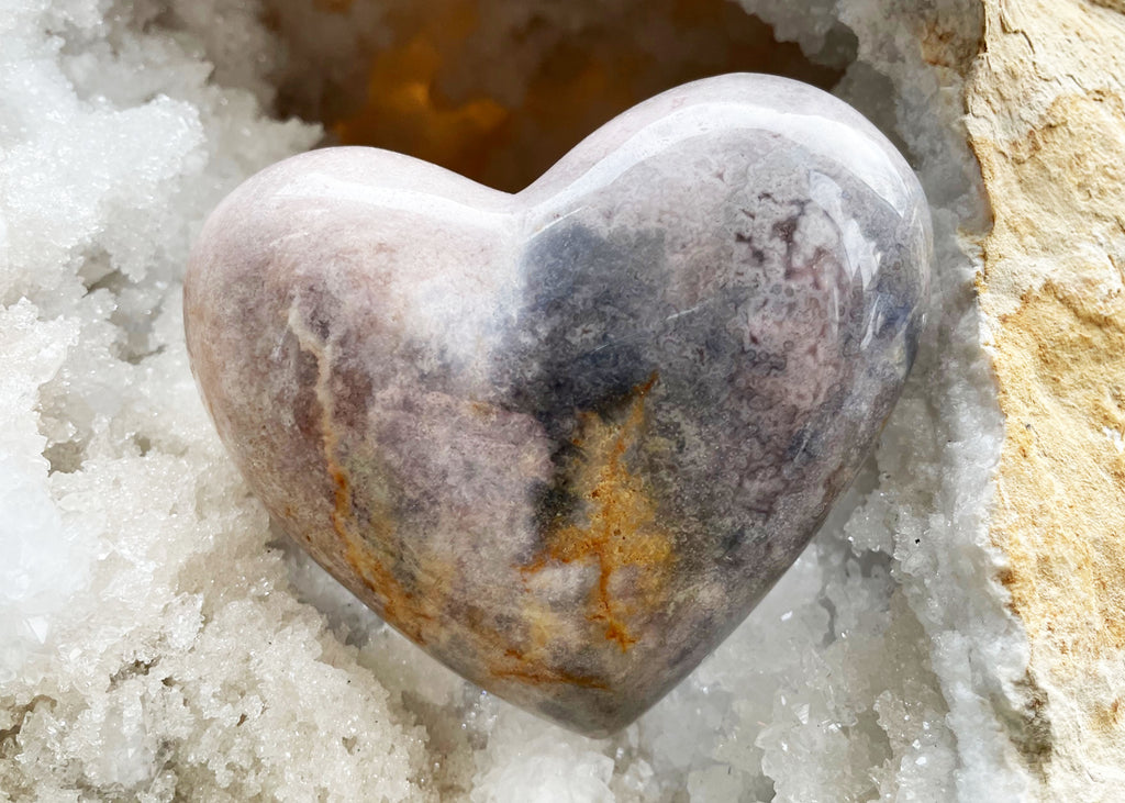 Polished Pink Amethyst Heart On Metal Stand