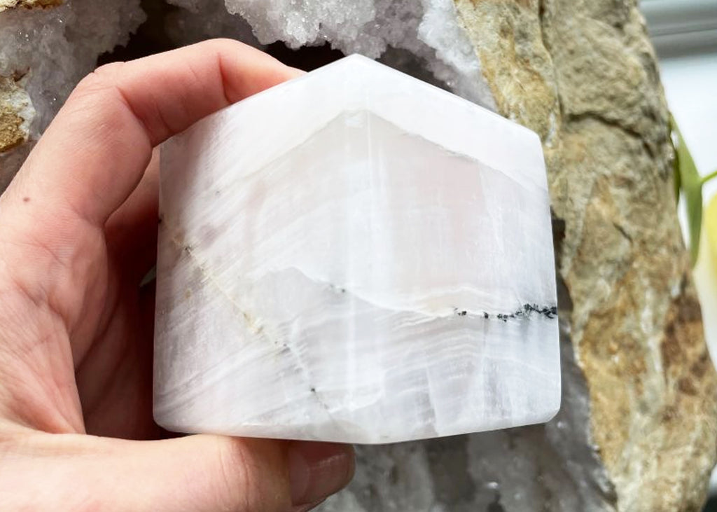 Extra Large Mangano Calcite Cube Carving