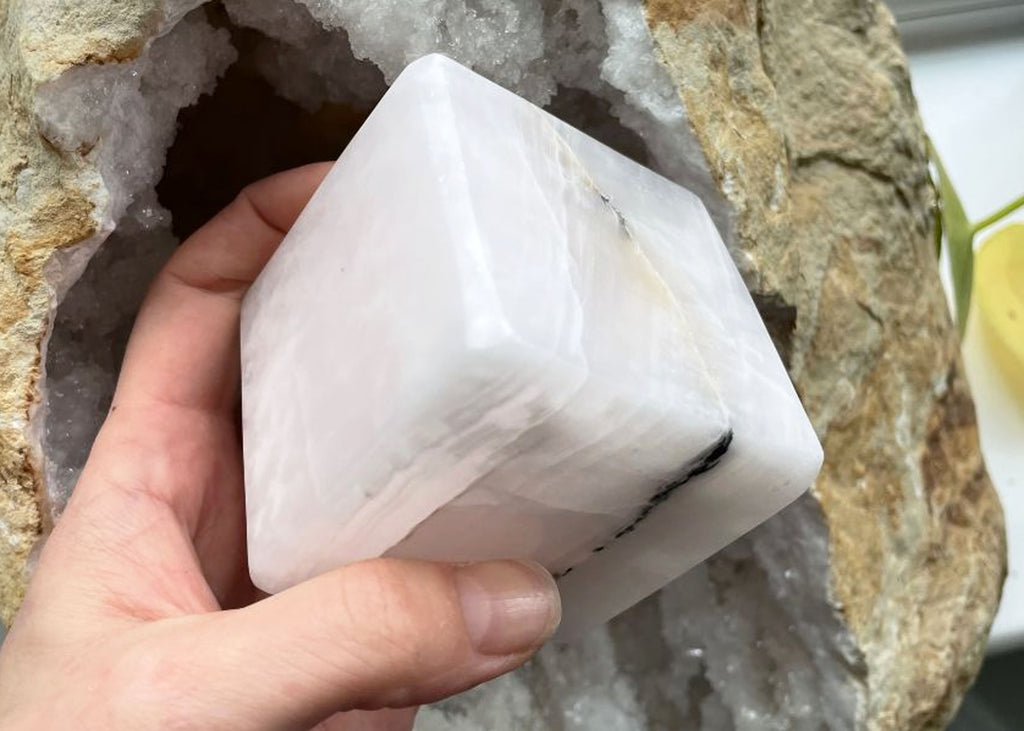 Extra Large Mangano Calcite Cube Carving