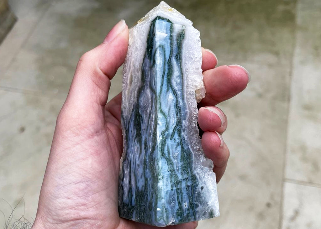 Druzy Moss Agate Tower