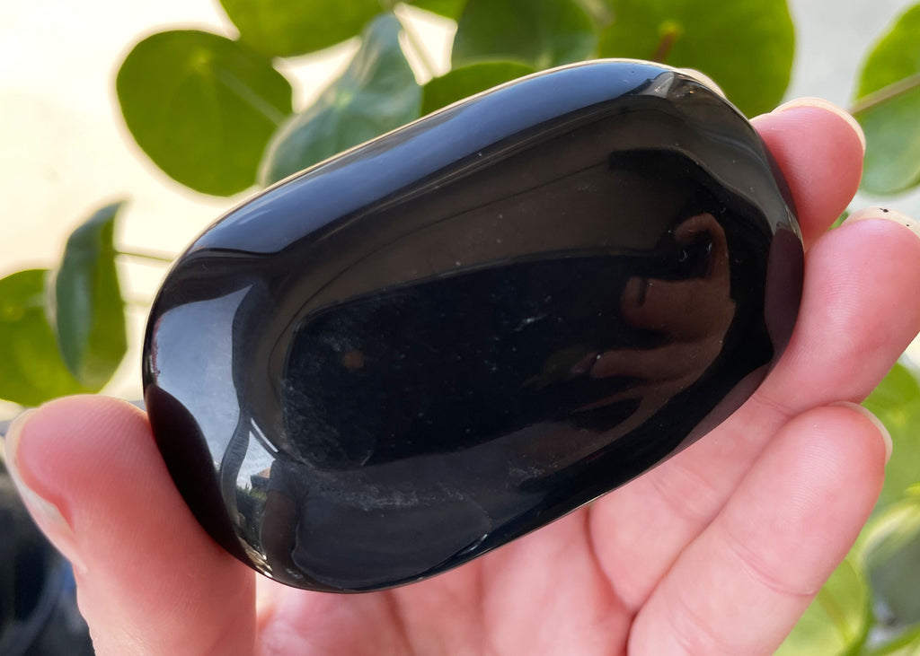 Large Black Obsidian Palm Stone/Pebble