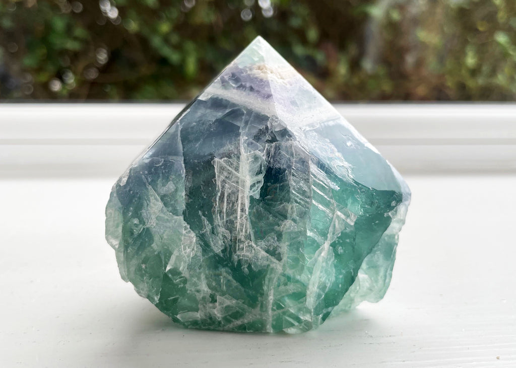 Semi-Polished Cut Base Rainbow Fluorite Point