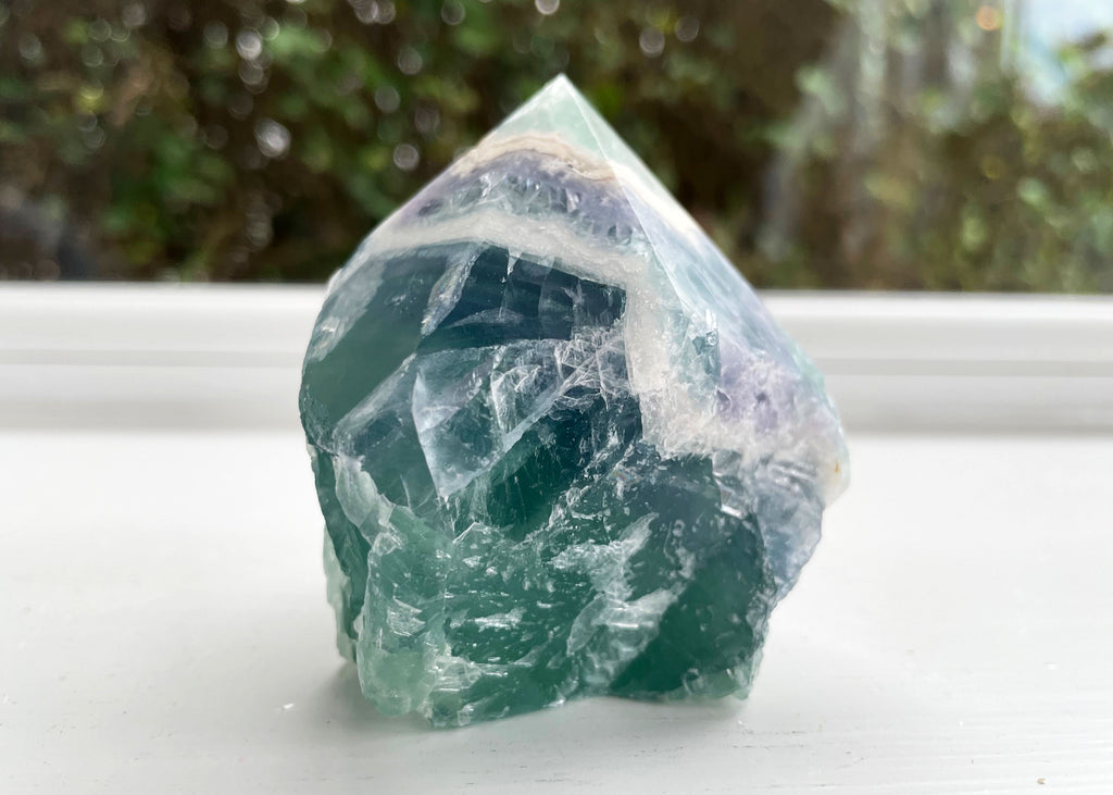 Semi-Polished Cut Base Rainbow Fluorite Point