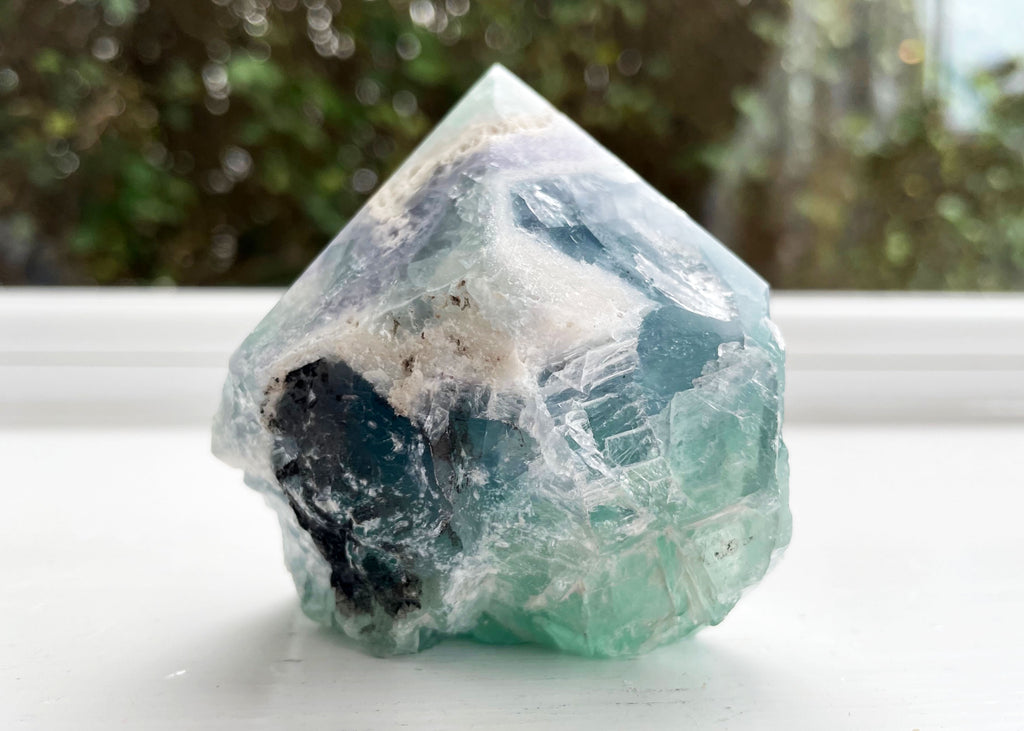 Semi-Polished Cut Base Rainbow Fluorite Point