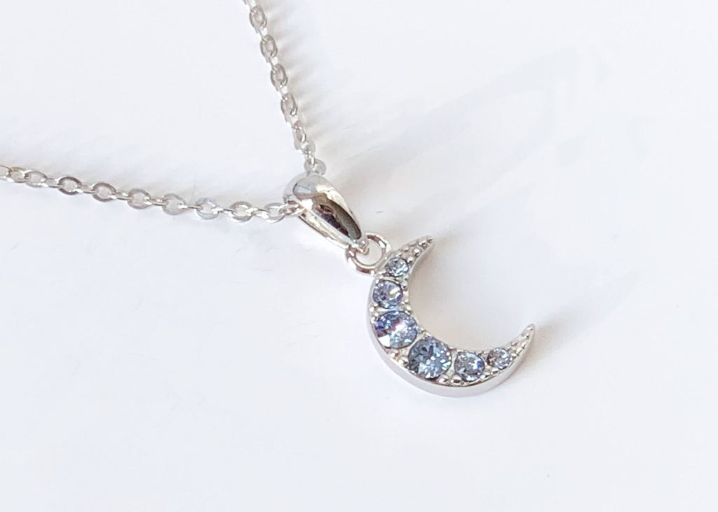 18 Inch Blue Swarovski Crescent Moon Necklace