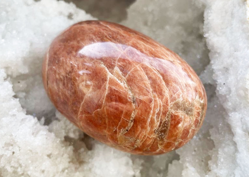 Peach Moonstone Palm Stone