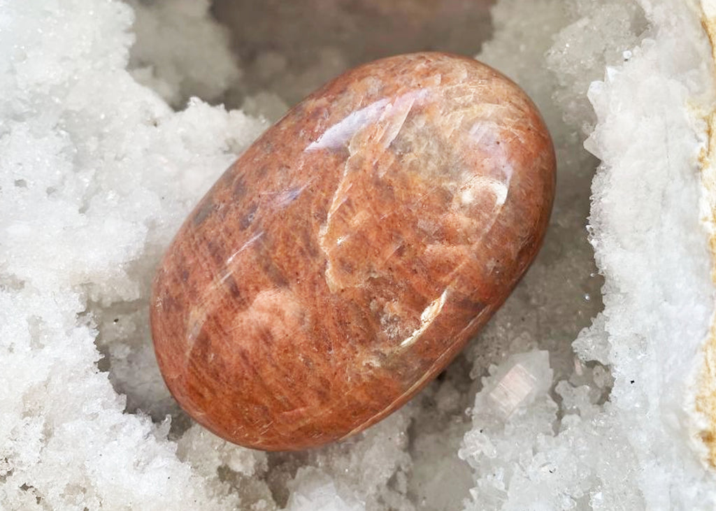 Peach Moonstone Palm Stone