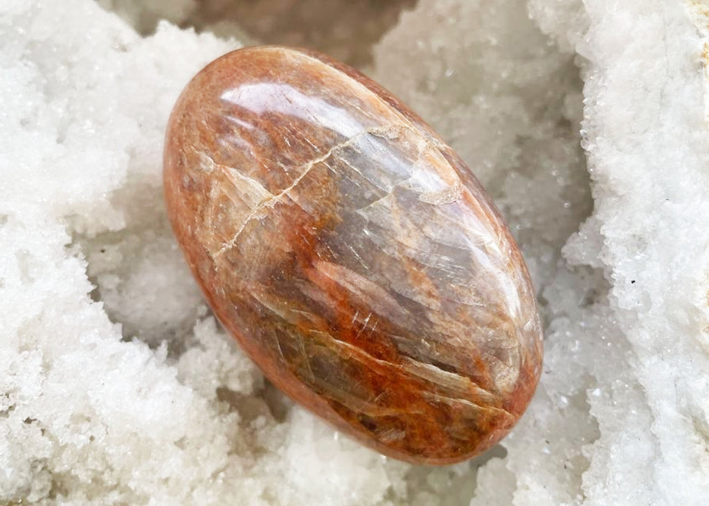 Peach Moonstone Palm Stone