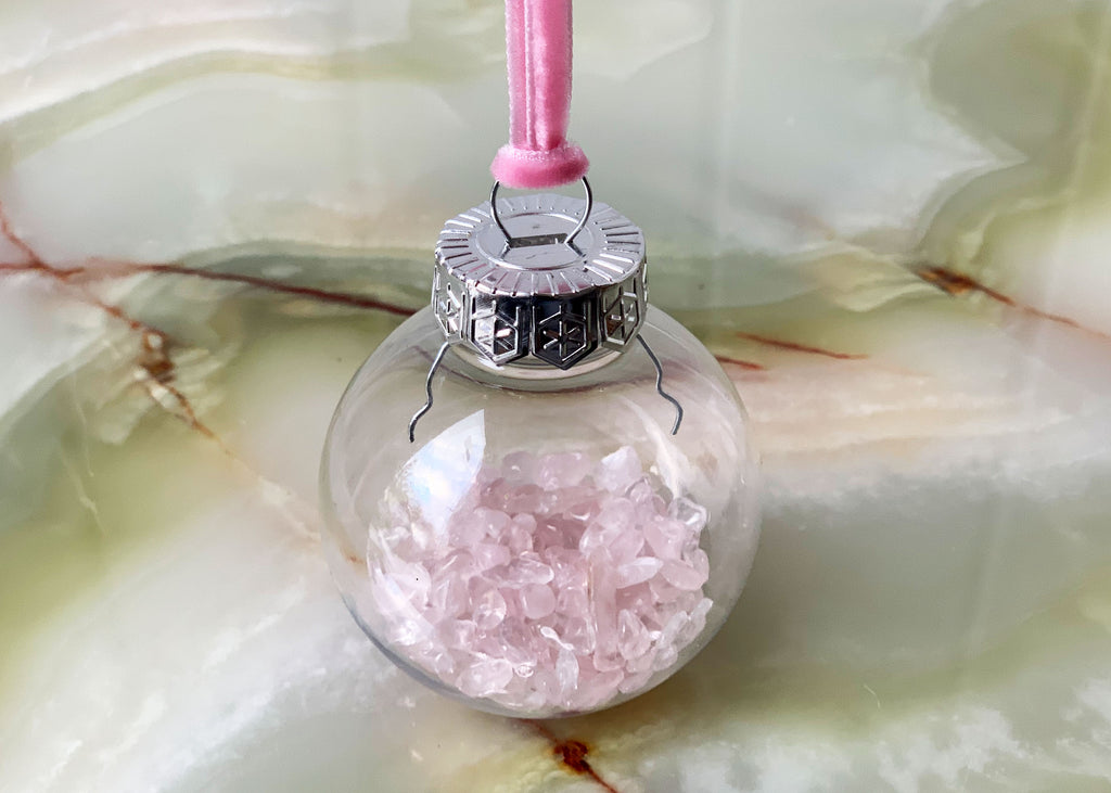 Rose Quartz Crystal Christmas Bauble