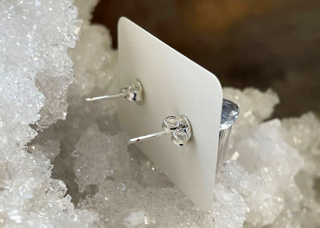 Pair Of Raw Selenite Stud Earrings With Electroplating