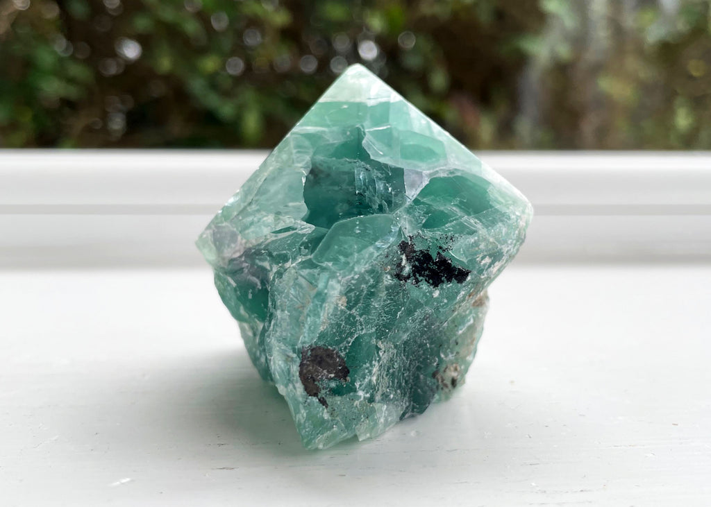 Semi-Polished Cut Base Rainbow Fluorite Point