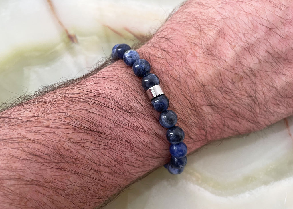 Mens Sodalite Thompson Beaded Bracelet and Tumblestone Gift Set