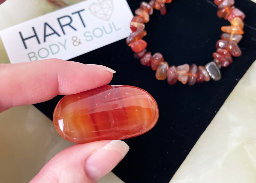 Carnelian Crystal Bracelet And Tumblestone Gift Set